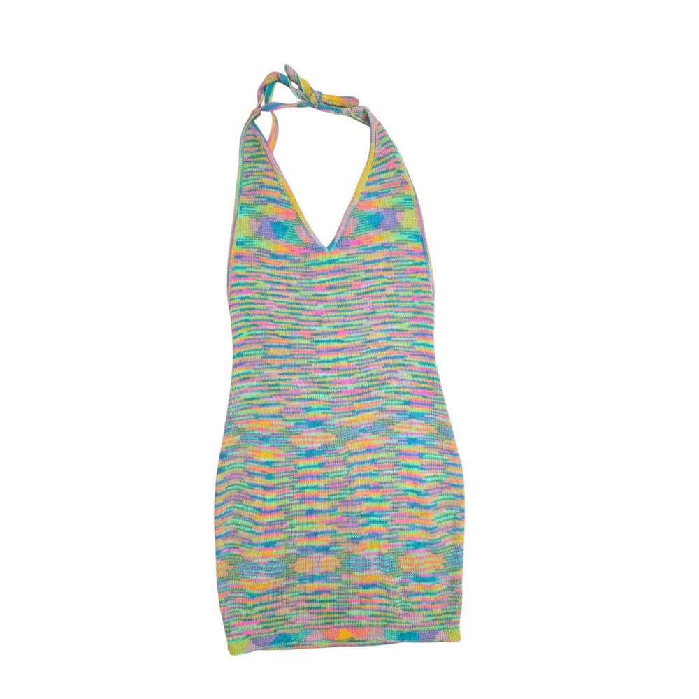 Beginning Boutique Knit Halter Dress Multicolor Bodycon Mini Size 6